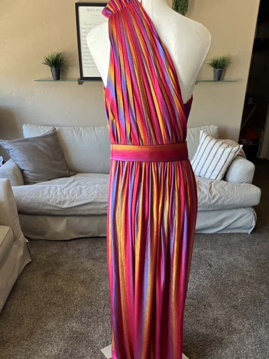 retrofête Multicolor Striped One-Shoulder Sleeveless Belted Maxi Dress Size XL - Picture 7 of 11